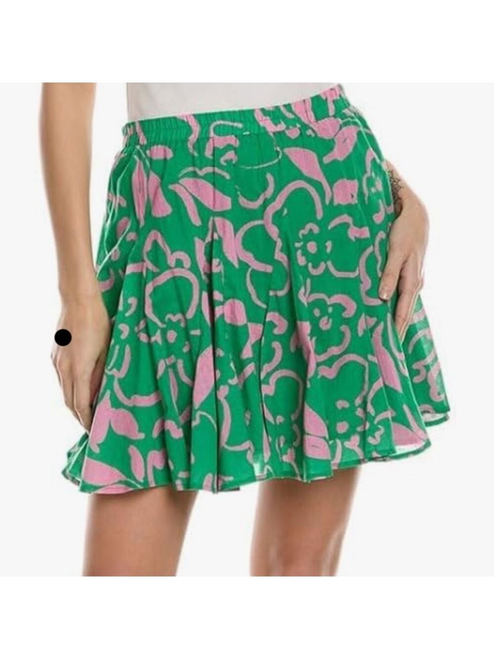 Cotton Voile mini skirt Small Aline green pink Summer Flirty Abstract Feminine